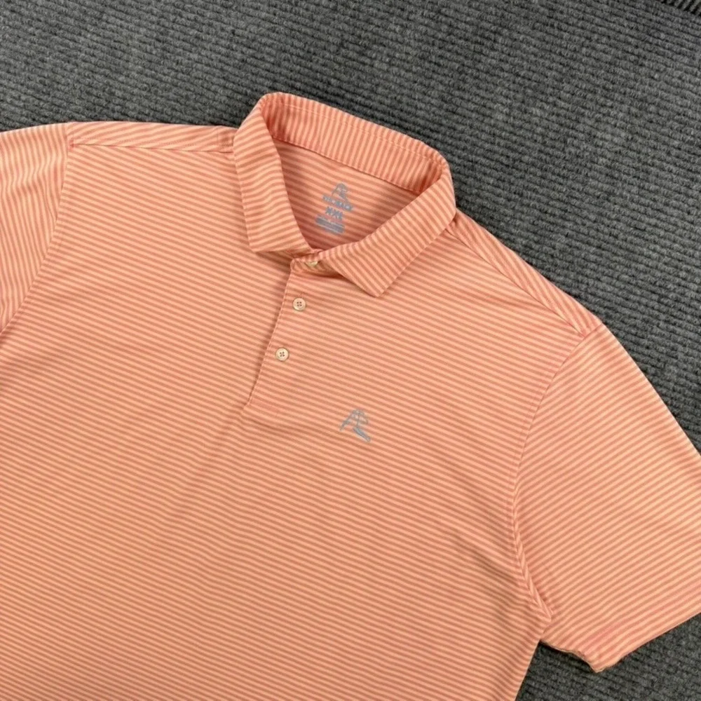 Rhoback Men XXL Performance Polo Shirt Orange Pink Striped Short Sleeve Golf 2XL
